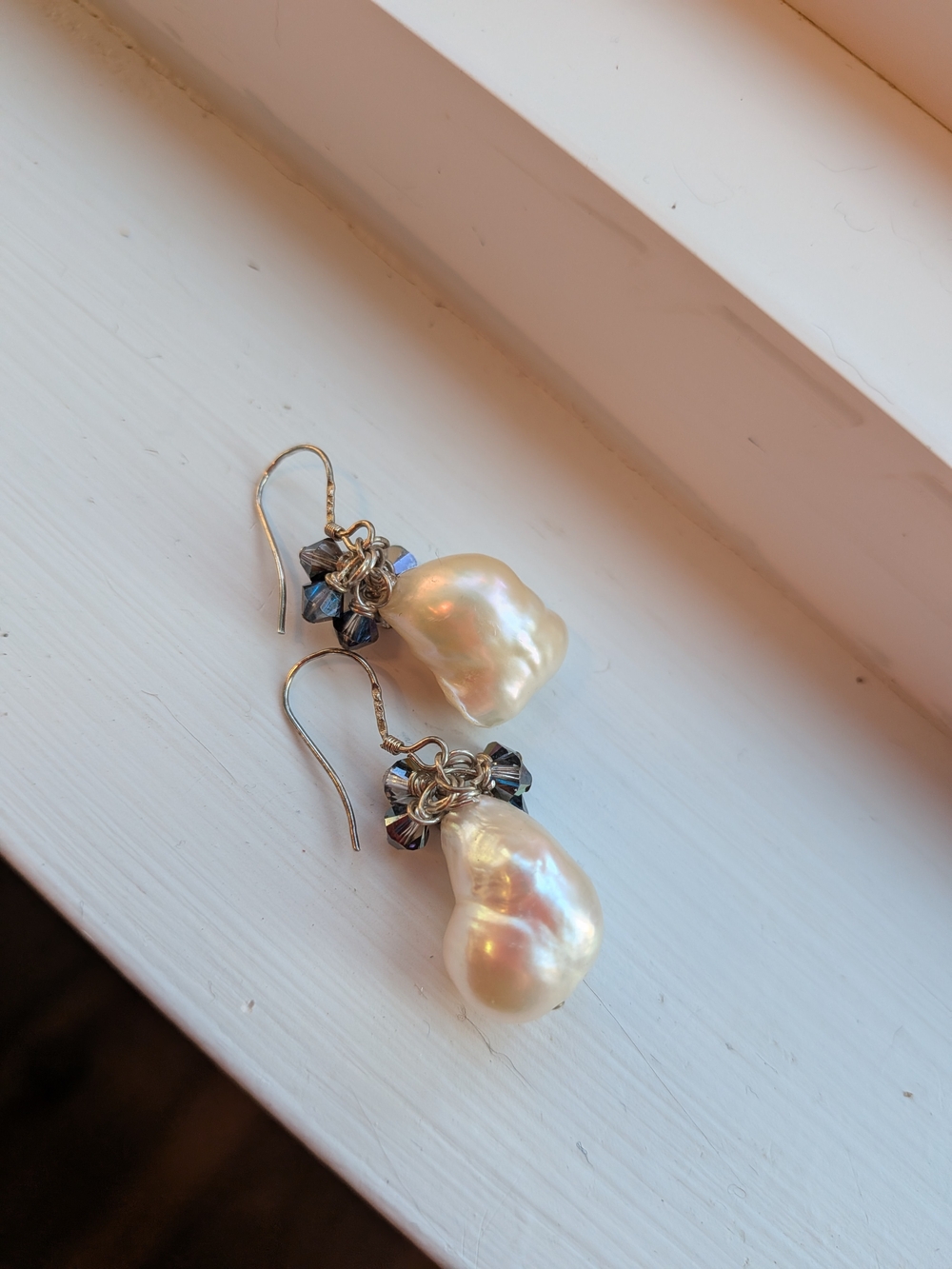 Baroque Pearl Drop Earrings with Deep Purple Swarovski Accents